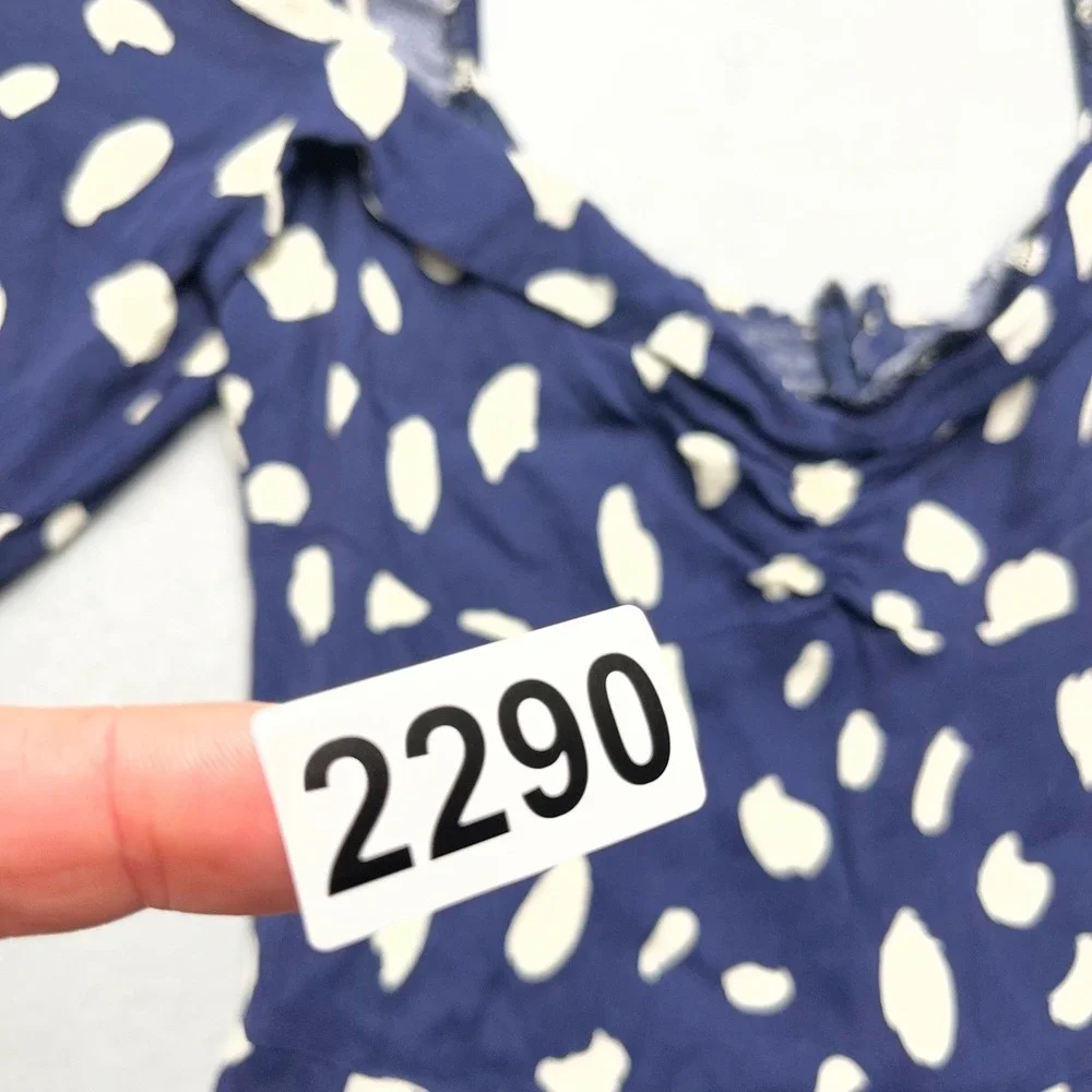 Reformation‎ Cammi Navy Cream Polka Dot Puff Sleeve Mini Dress Size 6